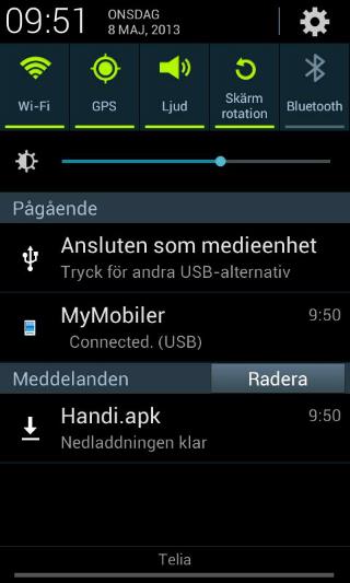 3.4.2 Alternativ 2: Ladda hem Handi.apk från webbsida Se till att apparaten har internetanslutning. Starta apparatens webbläsare, på Samsung Galaxy Xcover 2 heter den Internet.