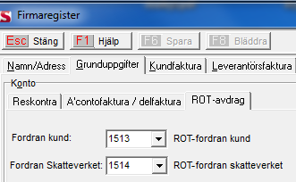 1. Registrera Grunduppgifter A. Nya balanskonton I din kontoplan måste det finnas två balanskonton för hantering av fordran ROT-avdrag.