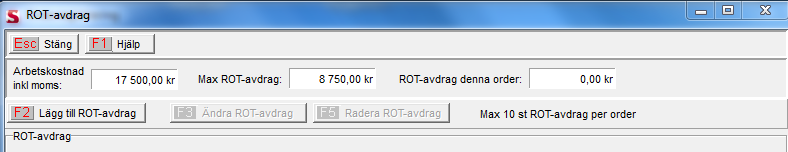 2. Skapa order och registrera ROT-avdrag. A. Skapa ny order & registrera orderrader Gå in under Program/Order/Registrera order och tryck F2 Ny för att skapa en order.