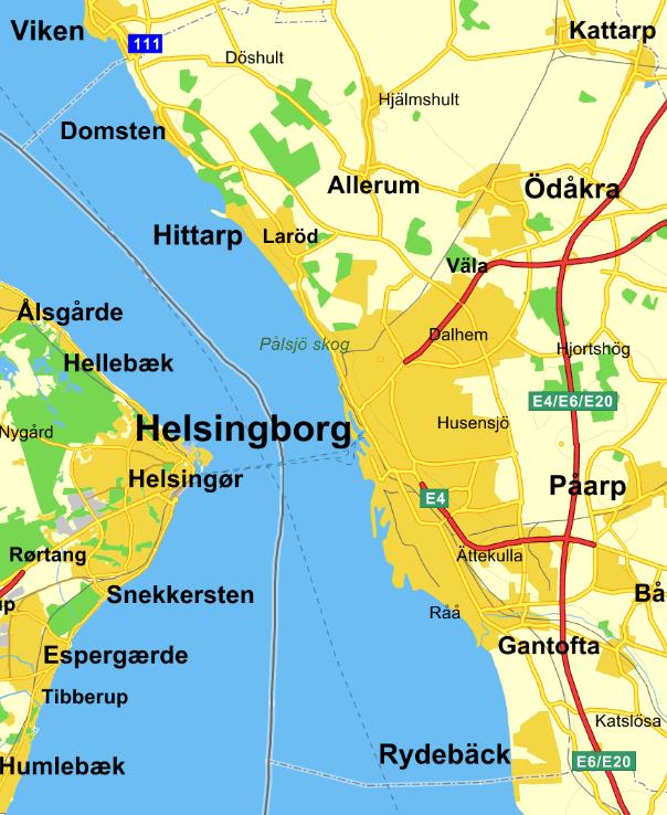 Bilaga 2 Rödstreckad linje visar ansvarsgränsen mellan kommunal- och statlig räddningstjänst i Helsingborgs