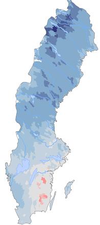 Förändring av vattentillgång (%) mellan 1961-1992 och