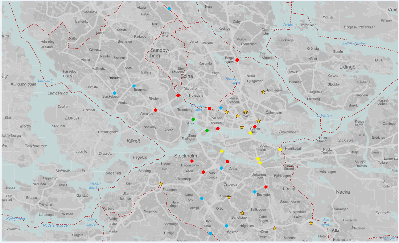 Ett delmål för utbyggnaden är att innerstadssnittet ska ha komplett uppsättning fasta mätstationer för cykel, men t ex Solnabron och infarten vid Norrtull har ännu inte kunnat byggas p.g.a. alla trafikomläggningar.