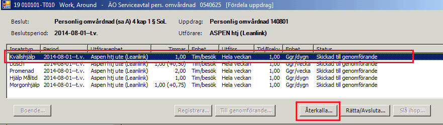 41 (51) ÄNDRING AV TID AV PERSONLIG OMVÅRDNAD Gå till brukaren under Mina enheter klicka på plus framför varje mapp till Insats GF.