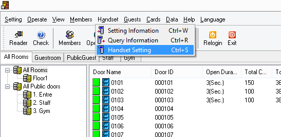 1) Start the handset, press OK and enter the security code Standard: 123456 2) Connect the handset to the computer and select Meny # 2, "Communicade with PC", round filled circles will appear on the