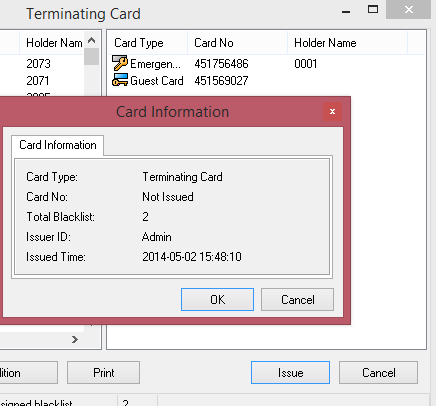 1. S70, Create a Terminating Card for Cards Terminating Card 2. Select the card you want to block, look among Card No.