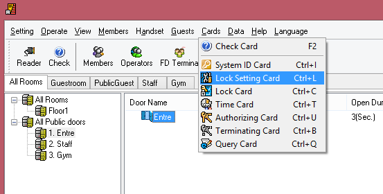 1. Select the door that you want to program 2. S50, Creating a System ID Card from Cards System ID Card 3. Check "Using for setting the initialized locks" and click on Issue and OK 4.