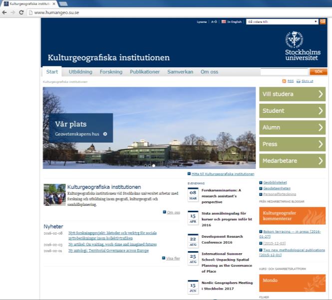 Figur 8. Antalet inresande och utresande studenter under de senaste fyra åren. Under året har vi reducerat antalet inkommande studenter (källa: ivs.su.se). Kommunikation och samverkan Figur 9.