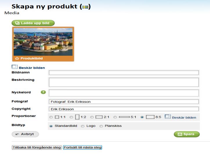Ange Fotograf (skriv Fotograf: Förnamn Efternamn för att detta ska visas korrekt) resp. Copyright om du valt en bild som kräver det. Övriga fält kan du hoppa över.