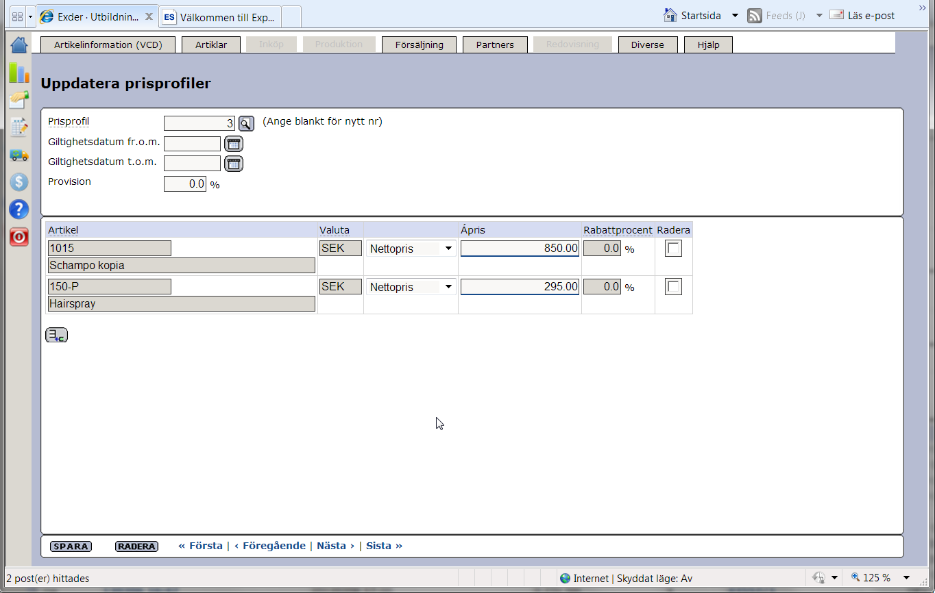 Senast Uppdaterad: 12-02-14 Exder ICA Butikspack Centralt Sida 14 av 27 3.6.3 Prisprofil För separat prishantering mot ICA läggs en prisprofil upp med kontraktspriser.