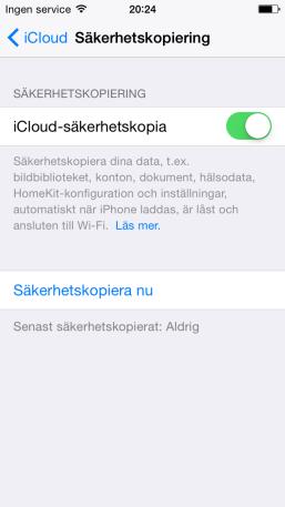 1. Skapande av icloud-kopia 1 2 3 Klicka på Inställningar Scrolla ner och klicka på icloud 4