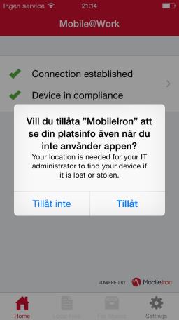 3. Installation av MobileIron 1 2 3 Klicka på App Store Klicka på Sök Klicka på sökfältet, skriv mobileiron och klicka sedan på Sök