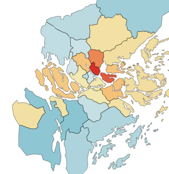 Medelinkomst I Stockholmsregionen 2010 Fem I topp (Stockholm 100) 1. Danderyd 160 2. Lidingö 132 3. Täby 126 4.