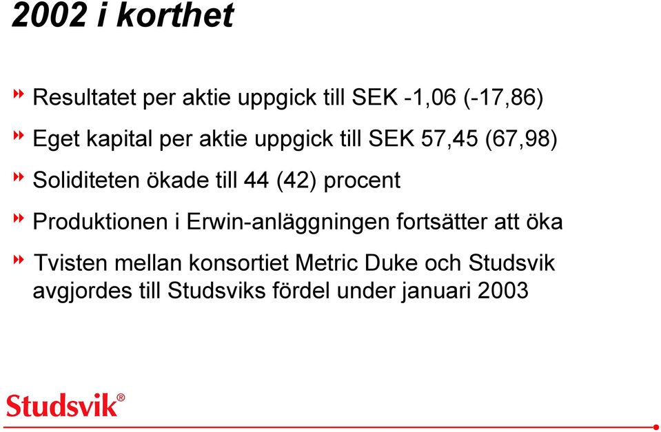 (42) procent Produktionen i Erwin-anläggningen fortsätter att öka Tvisten