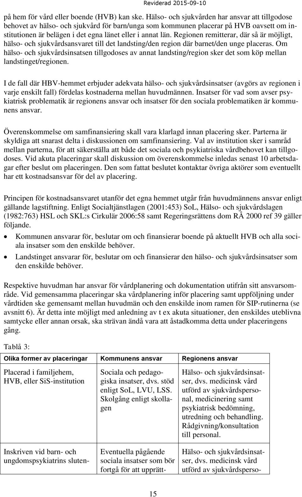 Regionen remitterar, där så är möjligt, hälso- och sjukvårdsansvaret till det landsting/den region där barnet/den unge placeras.