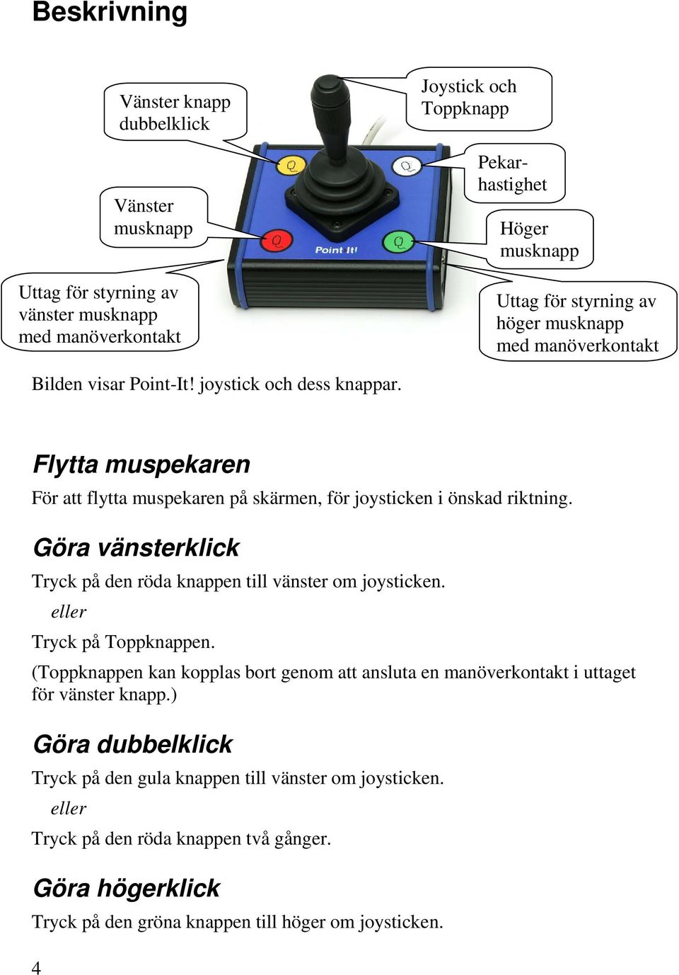 Göra vänsterklick Tryck på den röda knappen till vänster om joysticken. eller Tryck på Toppknappen.