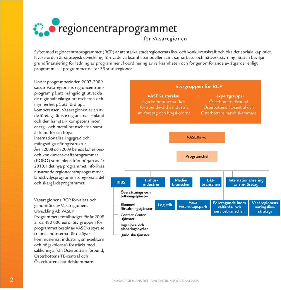 Staten beviljar grundfinansiering för ledning av programmen, koordinering av verksamheten och för genomförande av åtgärder enligt programmet. I programmet deltar 35 stadsregioner.