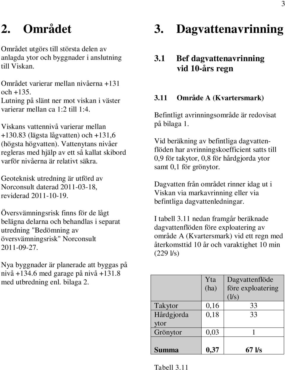 Vattenytans nivåer regleras med hjälp av ett så kallat skibord varför nivåerna är relativt säkra. Geoteknisk utredning är utförd av Norconsult daterad 2011-03-18, reviderad 2011-10-19.