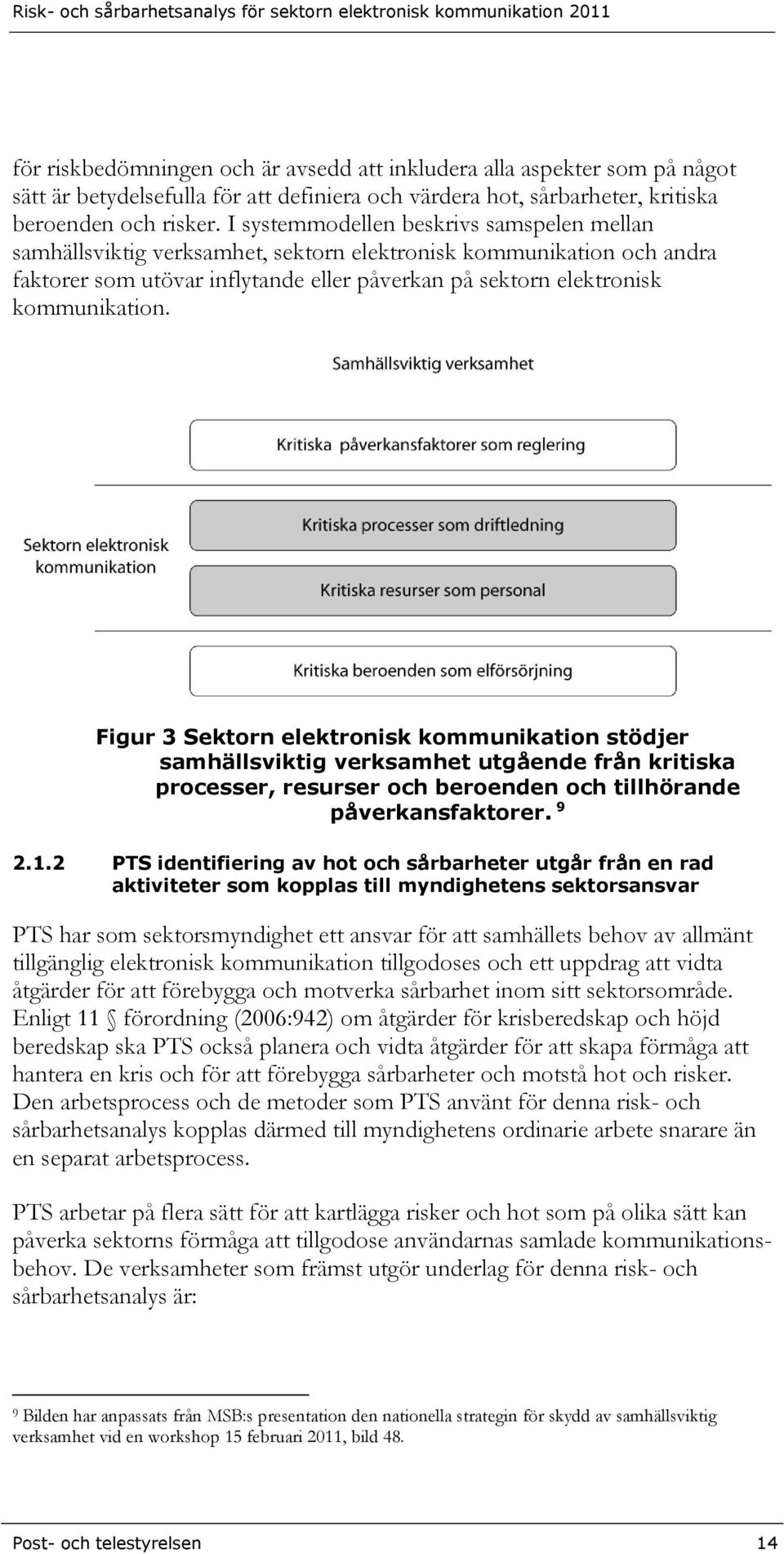 Figur 3 Sektorn elektronisk kommunikation stödjer samhällsviktig verksamhet utgående från kritiska processer, resurser och beroenden och tillhörande påverkansfaktorer. 9 2.1.