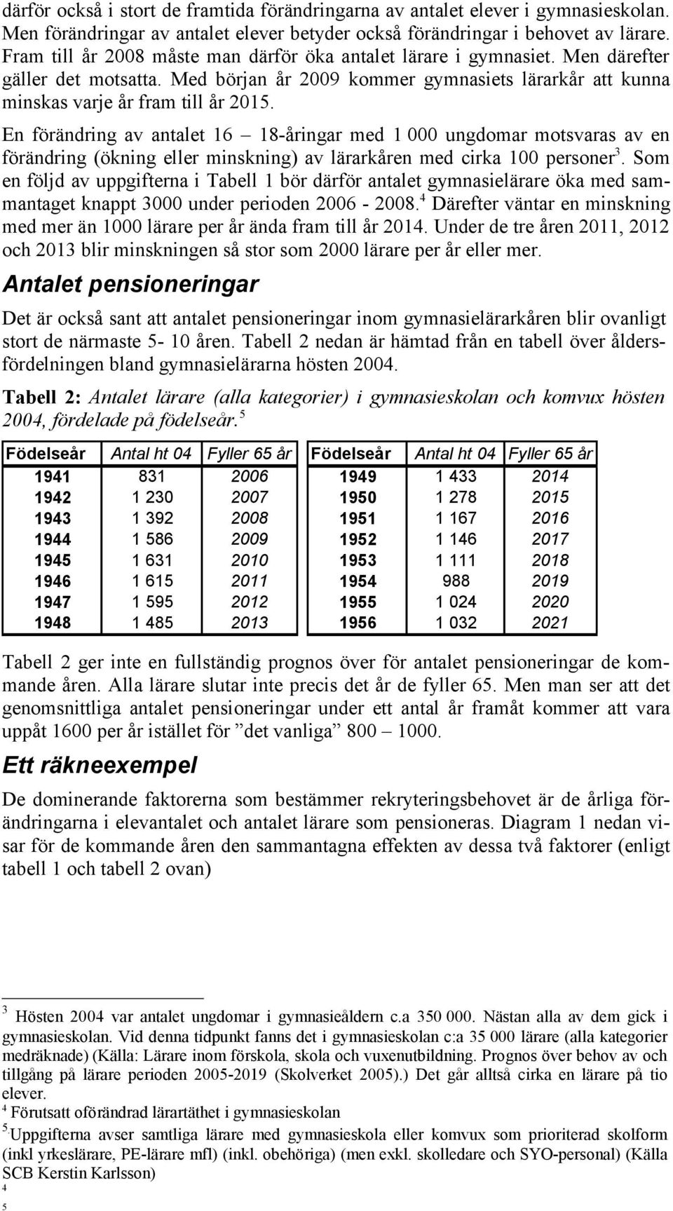En förändring av antalet 16 18-åringar med 1 000 ungdomar motsvaras av en förändring (ökning eller minskning) av lärarkåren med cirka 100 personer 3.