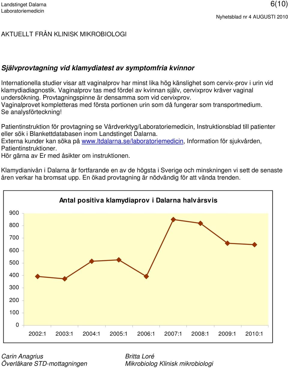 Vaginalprovet kompletteras med första portionen urin som då fungerar som transportmedium. Se analysförteckning!