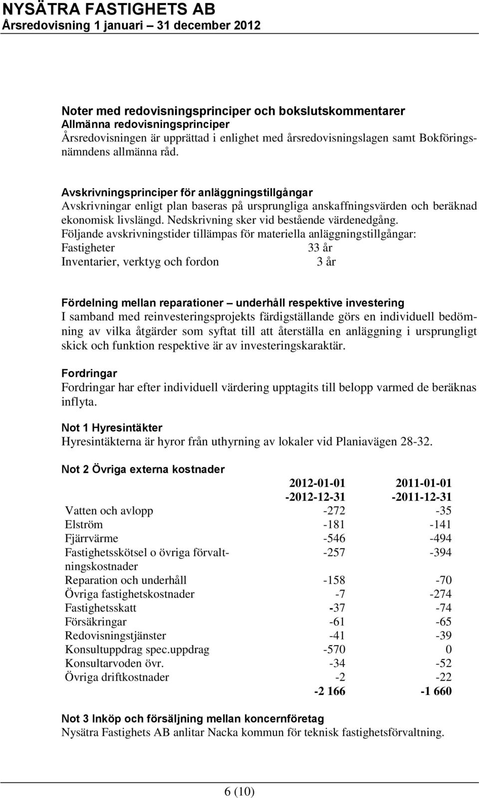 Följande avskrivningstider tillämpas för materiella anläggningstillgångar: Fastigheter 33 år Inventarier, verktyg och fordon 3 år Fördelning mellan reparationer underhåll respektive investering I