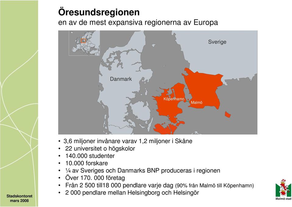 000 forskare ¼ av Sveriges och Danmarks BNP produceras i regionen Över 170.