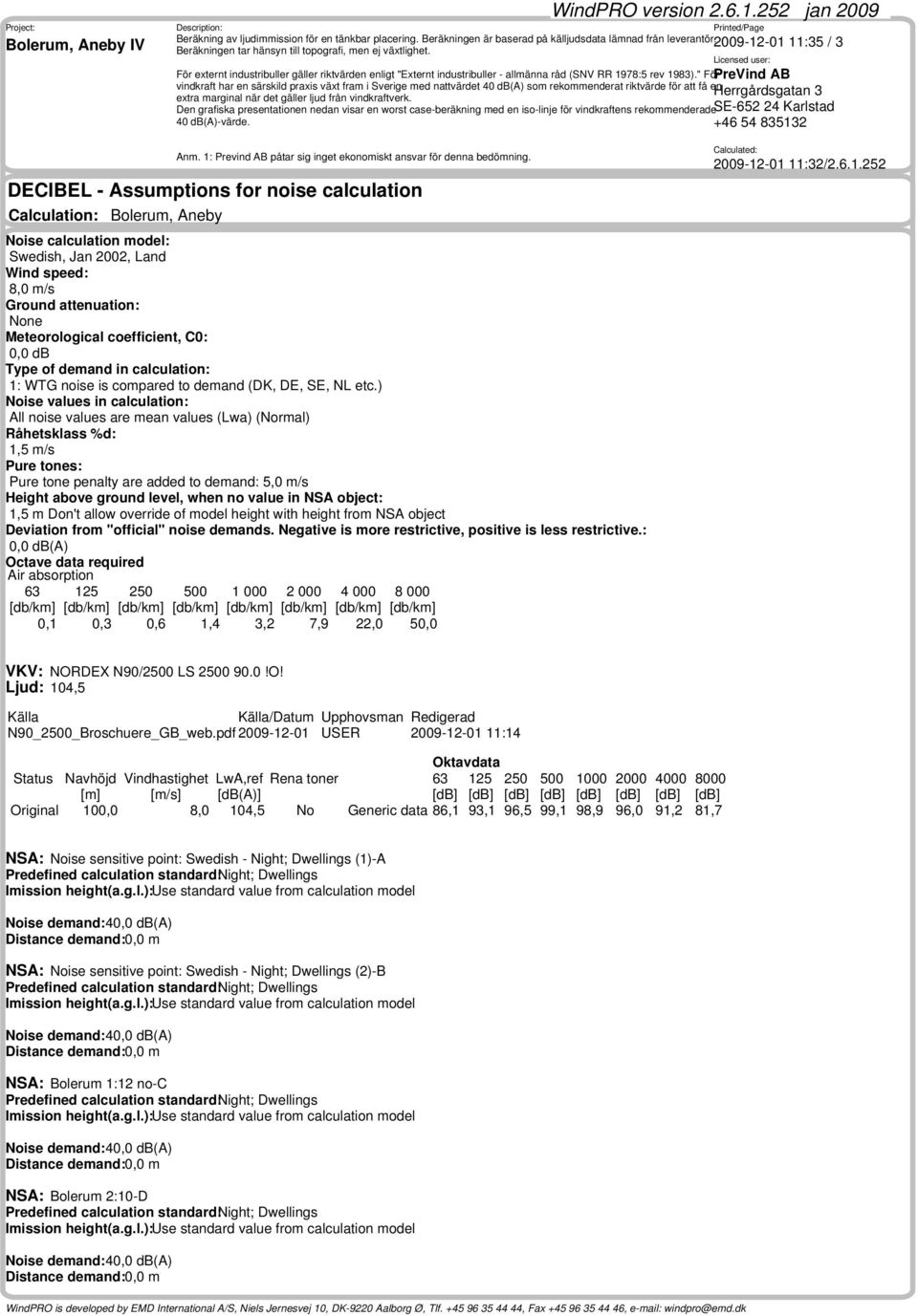 ) ise values in calculation: All noise values are mean values (Lwa) (rmal) Råhetsklass %d: m/s Pure tones: Pure tone penalty are added to demand: 5,0 m/s Height above ground level, when no value in