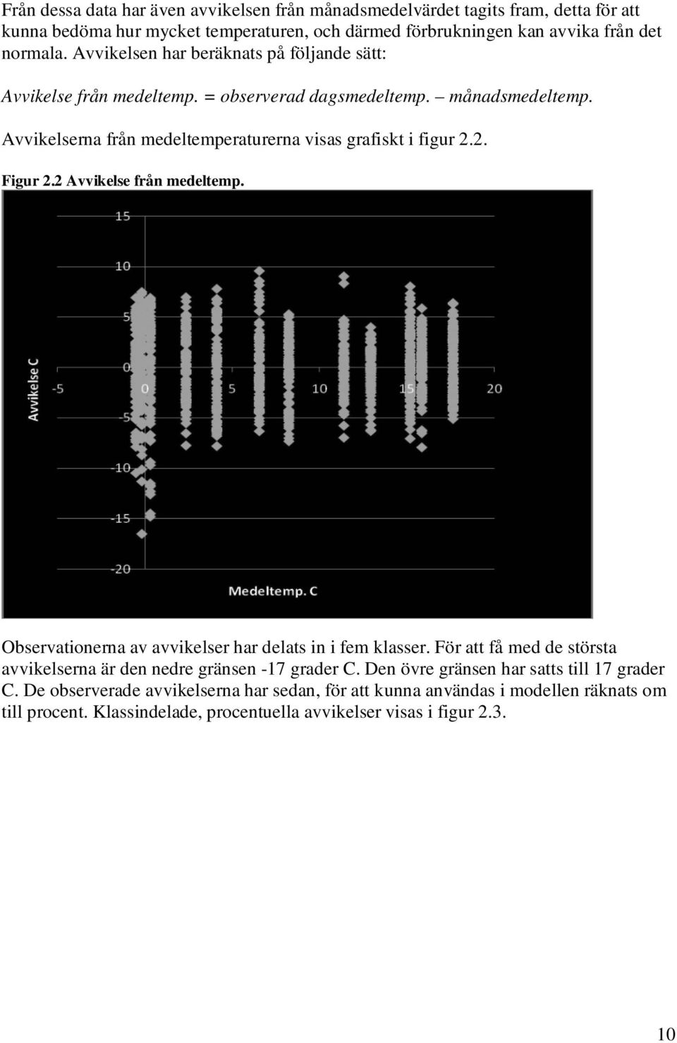 2. Figur 2.2 Avvikelse från medeltemp. Observationerna av avvikelser har delats in i fem klasser. För att få med de största avvikelserna är den nedre gränsen -17 grader C.