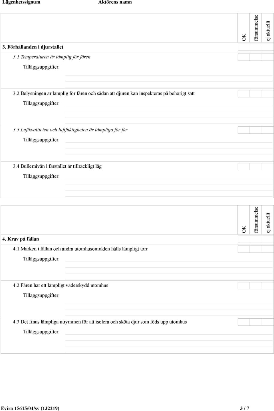 3 Luftkvaliteten och luftfuktigheten är lämpliga för får 3.4 Bullernivån i fårstallet är tillräckligt låg 4. Krav på fållan 4.