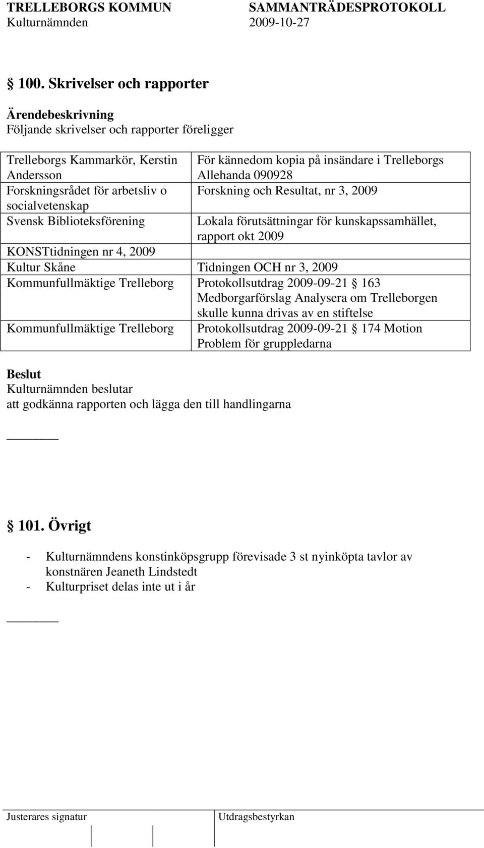 Tidningen OCH nr 3, 2009 Kommunfullmäktige Trelleborg Protokollsutdrag 2009-09-21 163 Medborgarförslag Analysera om Trelleborgen skulle kunna drivas av en stiftelse Kommunfullmäktige Trelleborg att