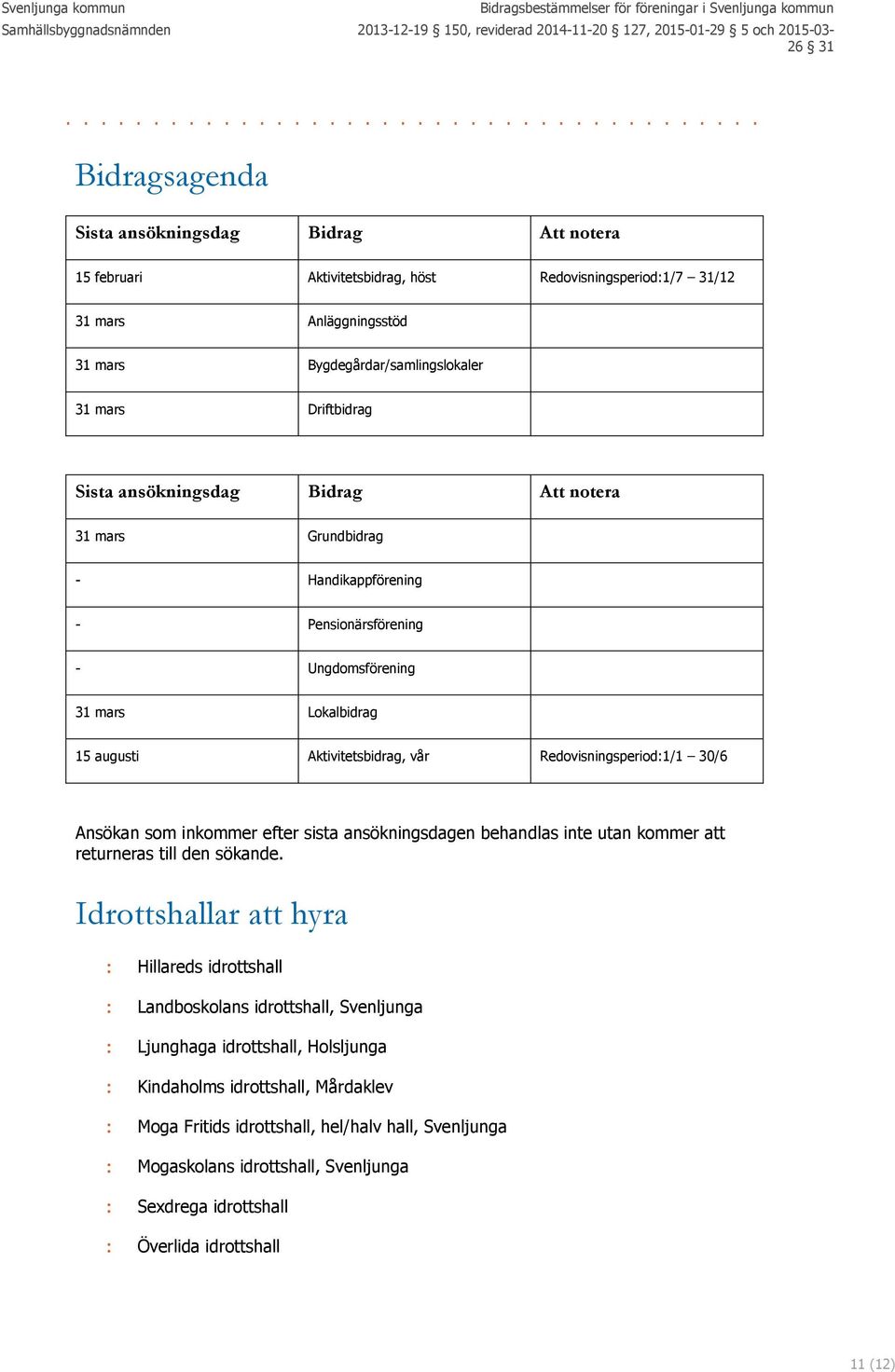 som inkommer efter sista ansökningsdagen behandlas inte utan kommer att returneras till den sökande.