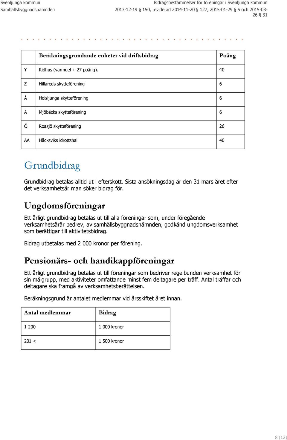 Sista ansökningsdag är den 31 mars året efter det verksamhetsår man söker bidrag för.