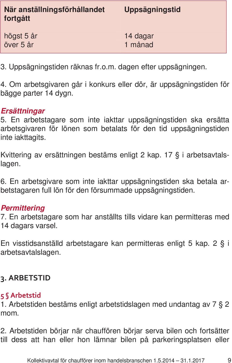 En arbetstagare som inte iakttar uppsägningstiden ska ersätta arbetsgivaren för lönen som betalats för den tid uppsägningstiden inte iakttagits. Kvittering av ersättningen bestäms enligt 2 kap.