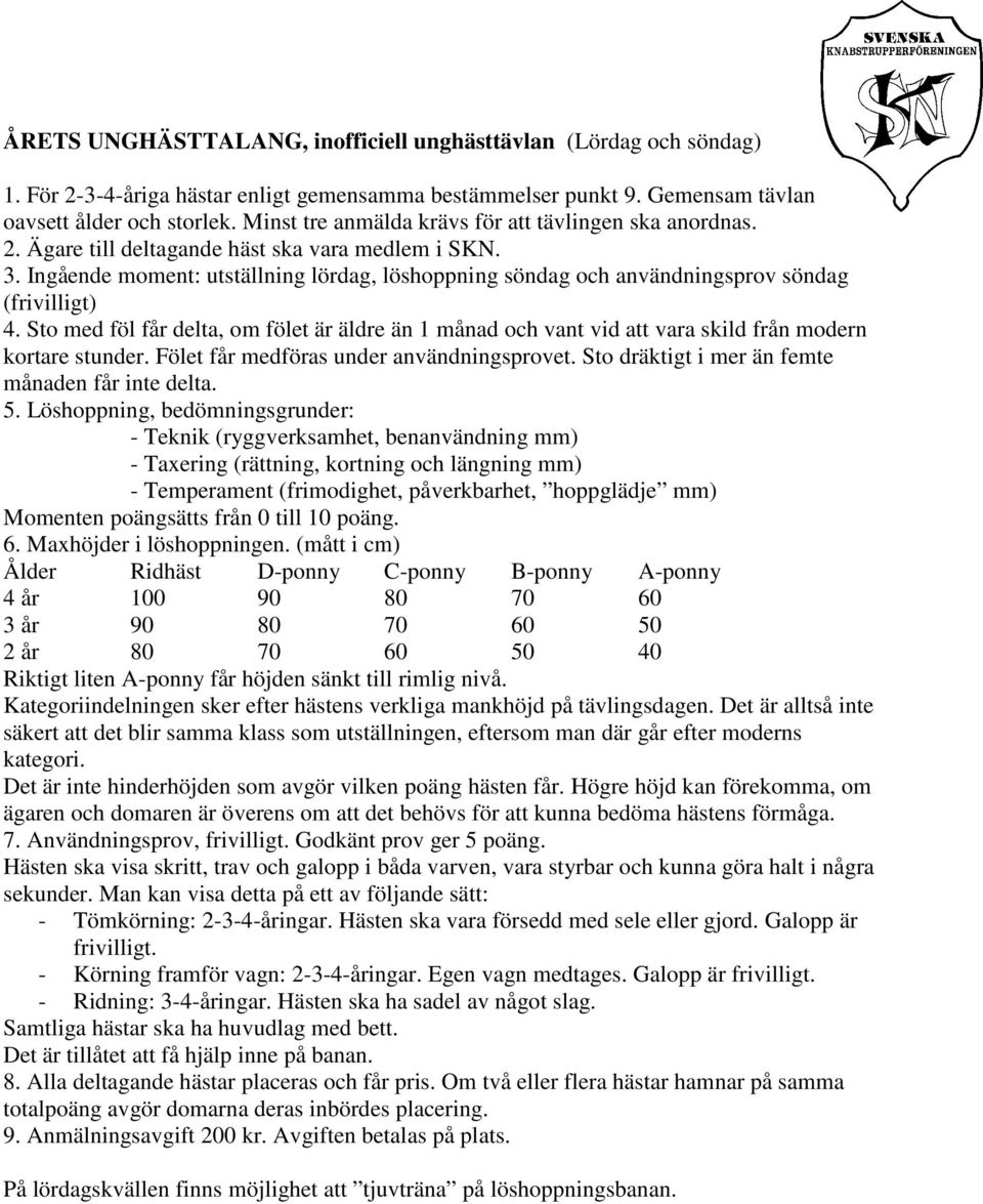 Ingående moment: utställning lördag, löshoppning söndag och användningsprov söndag (frivilligt) 4.