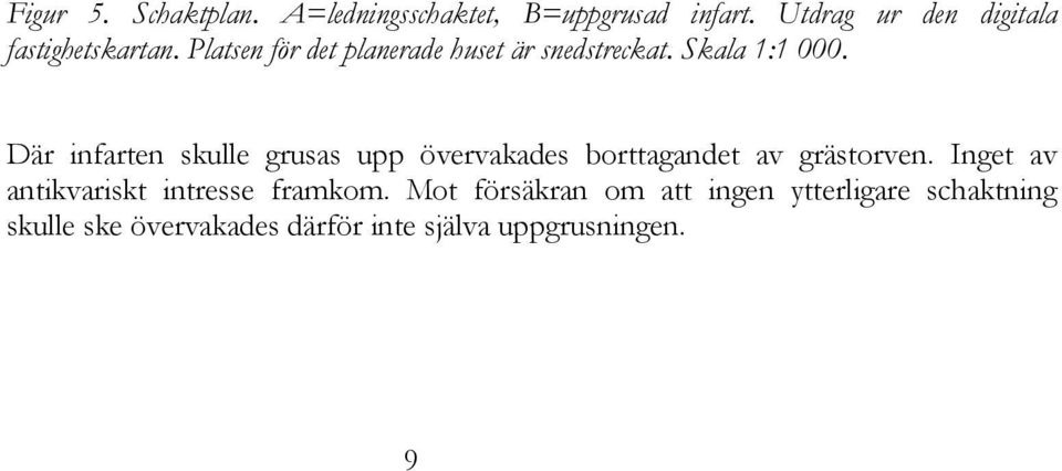 Skala 1:1 000. Där infarten skulle grusas upp övervakades borttagandet av grästorven.