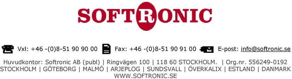 se Huvudkontor: Softronic AB (publ) Ringvägen 100 118 60