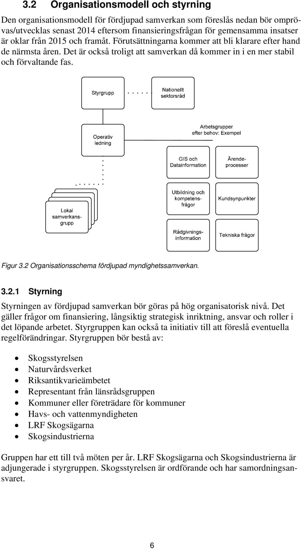 2 Organisationsschema fördjupad myndighetssamverkan. 3.2.1 Styrning Styrningen av fördjupad samverkan bör göras på hög organisatorisk nivå.