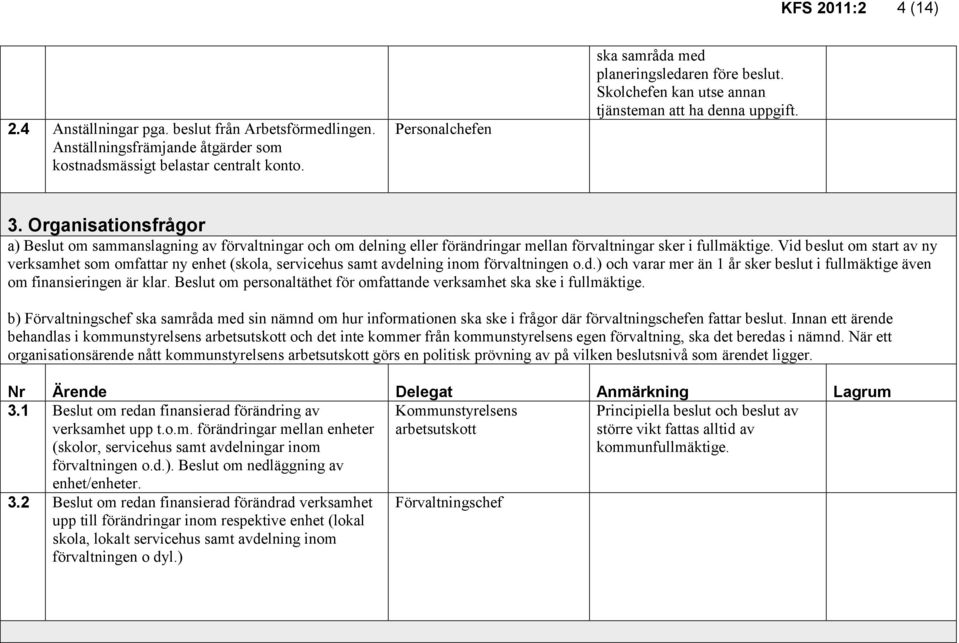 Organisationsfrågor a) Beslut om sammanslagning av förvaltningar och om delning eller förändringar mellan förvaltningar sker i fullmäktige.