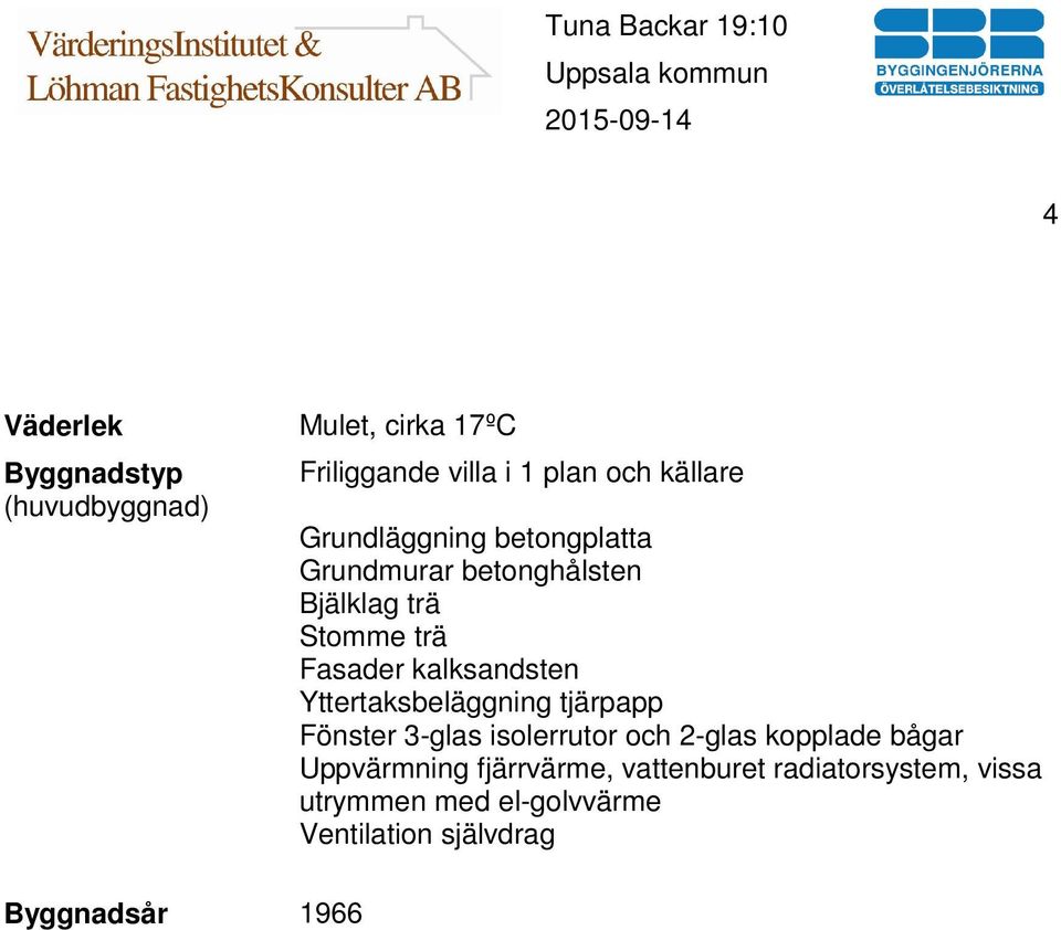 kalksandsten Yttertaksbeläggning tjärpapp Fönster 3-glas isolerrutor och 2-glas kopplade bågar