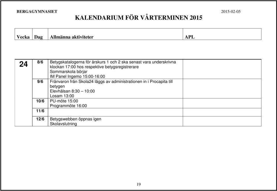 från Skola24 läggs av administrationen in i Procapita till betygen Elevhälsan 8:30 10:00