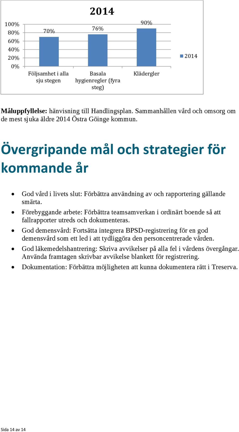 Övergripande mål och strategier för kommande år God vård i livets slut: Förbättra användning av och rapportering gällande smärta.