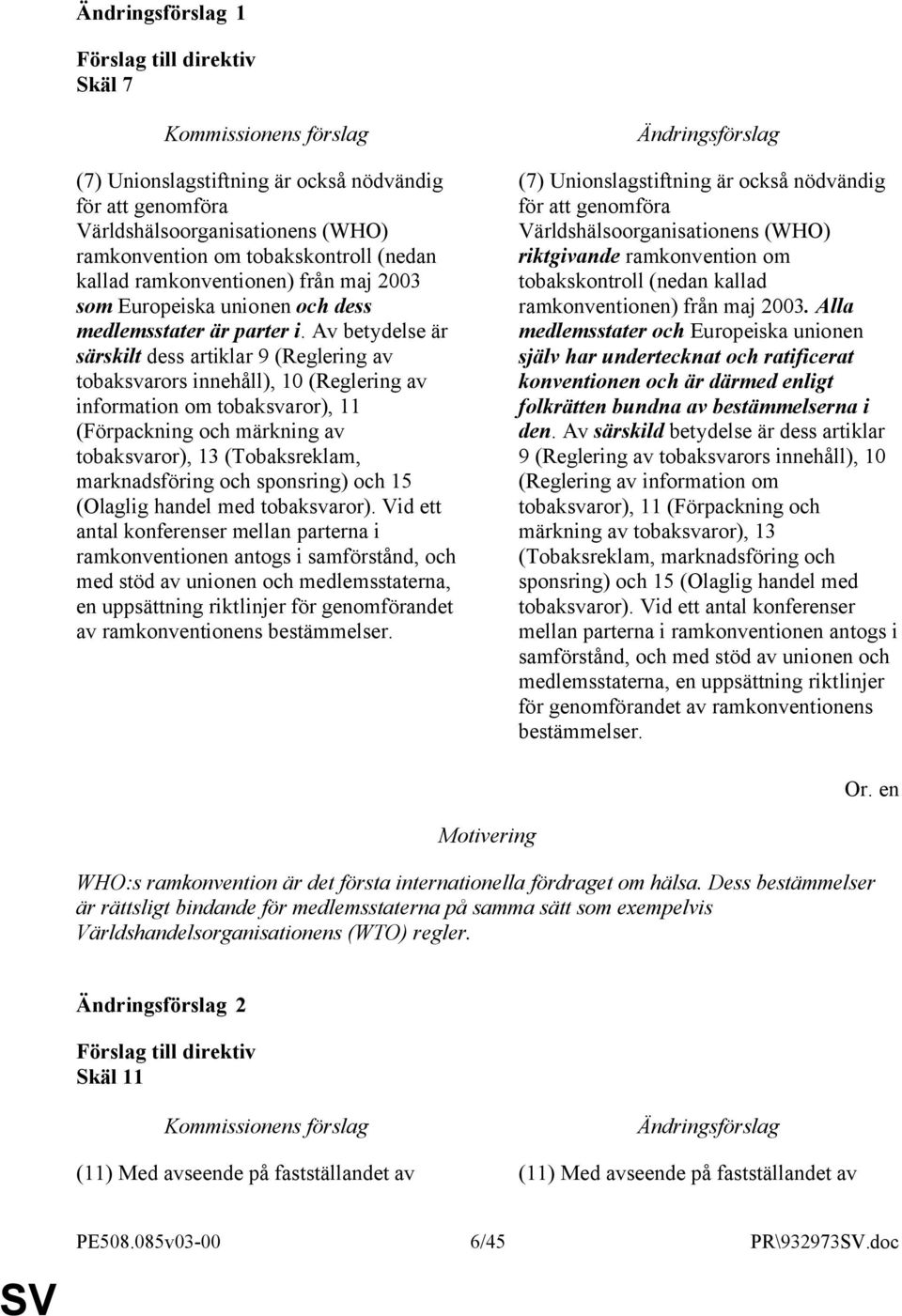 Av betydelse är särskilt dess artiklar 9 (Reglering av tobaksvarors innehåll), 10 (Reglering av information om tobaksvaror), 11 (Förpackning och märkning av tobaksvaror), 13 (Tobaksreklam,