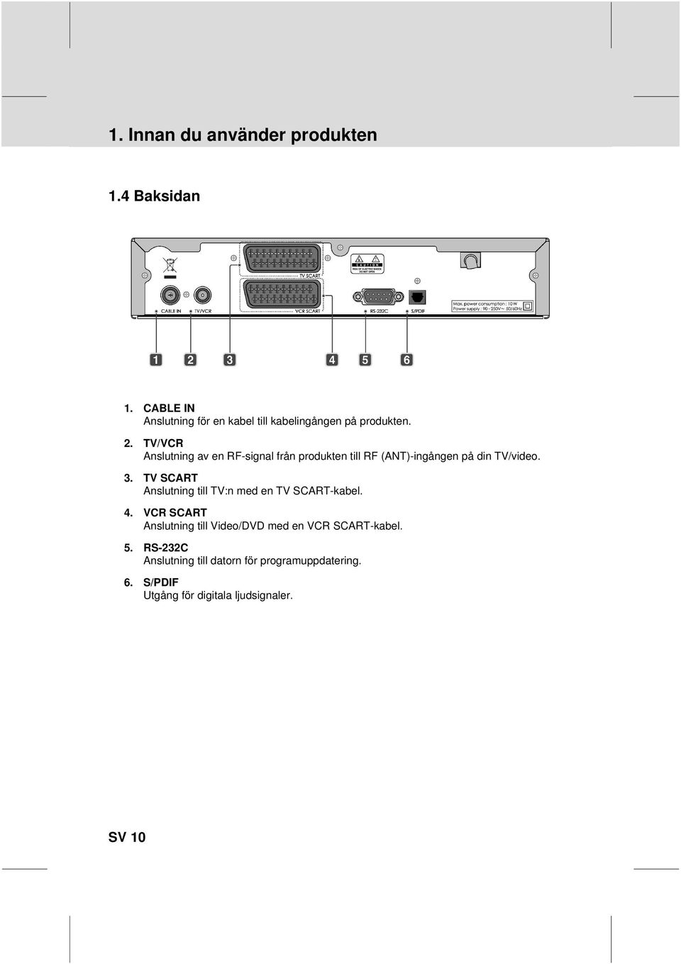 SCART Anslutning till TV:n med en TV SCART-kabel 4 VCR SCART Anslutning till Video/DVD med en VCR