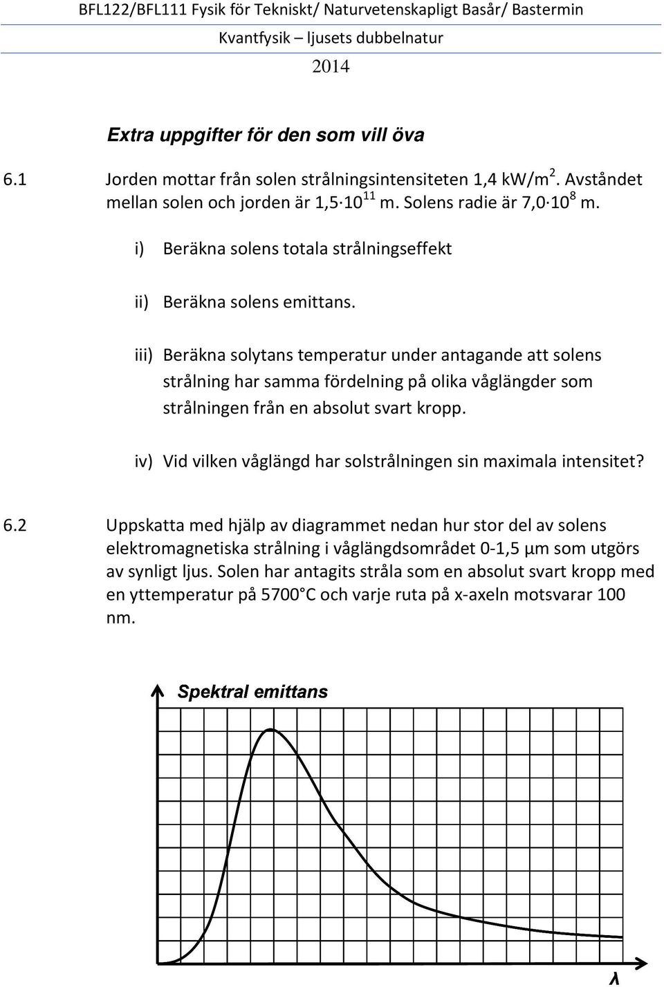 iii) Beräkna solytans temperatur under antagande att solens strålning har samma fördelning på olika våglängder som strålningen från en absolut svart kropp.