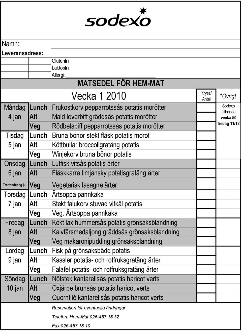 Vegetarisk lasagne ärter 7 jan Alt Stekt falukorv stuvad vitkål potatis Veg Veg.