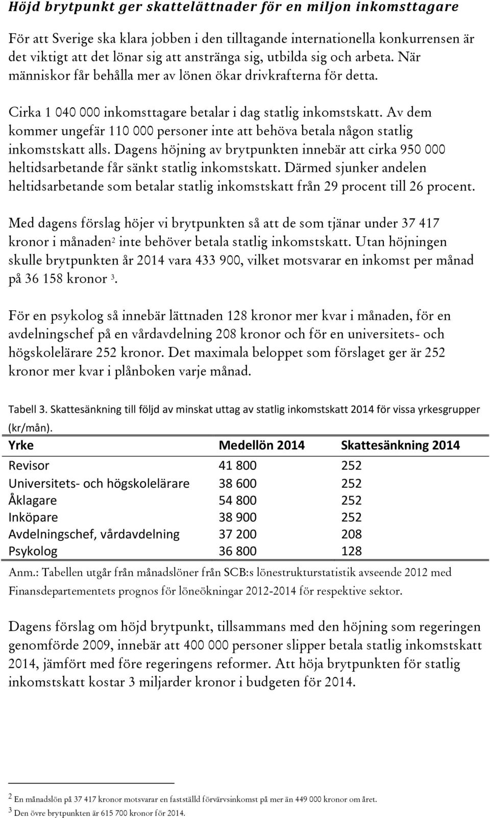 Av dem kommer ungefär 110 000 personer inte att behöva betala någon statlig inkomstskatt alls. Dagens höjning av brytpunkten innebär att cirka 950 000 heltidsarbetande får sänkt statlig inkomstskatt.