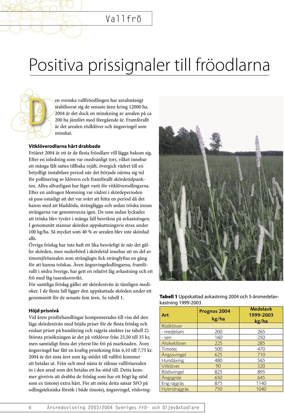 Vitklöverodlarna hårt drabbade Fröåret 2004 är ett år de flesta fröodlare vill lägga bakom sig.