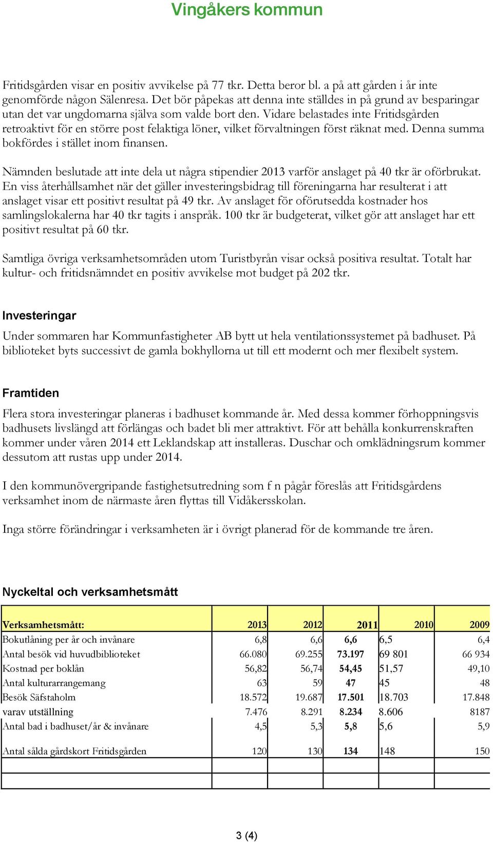 Vidare belastades inte Fritidsgården retroaktivt för en större post felaktiga löner, vilket förvaltningen först räknat med. Denna summa bokfördes i stället inom finansen.