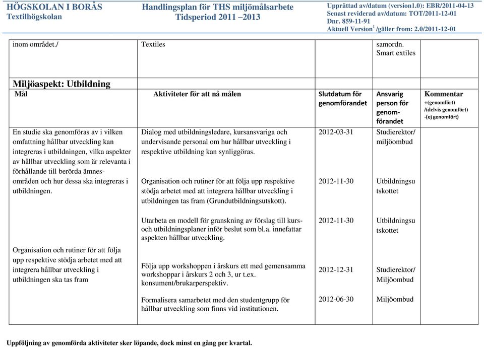 förhållande till berörda ämnesområden och hur dessa ska integreras i utbildningen.