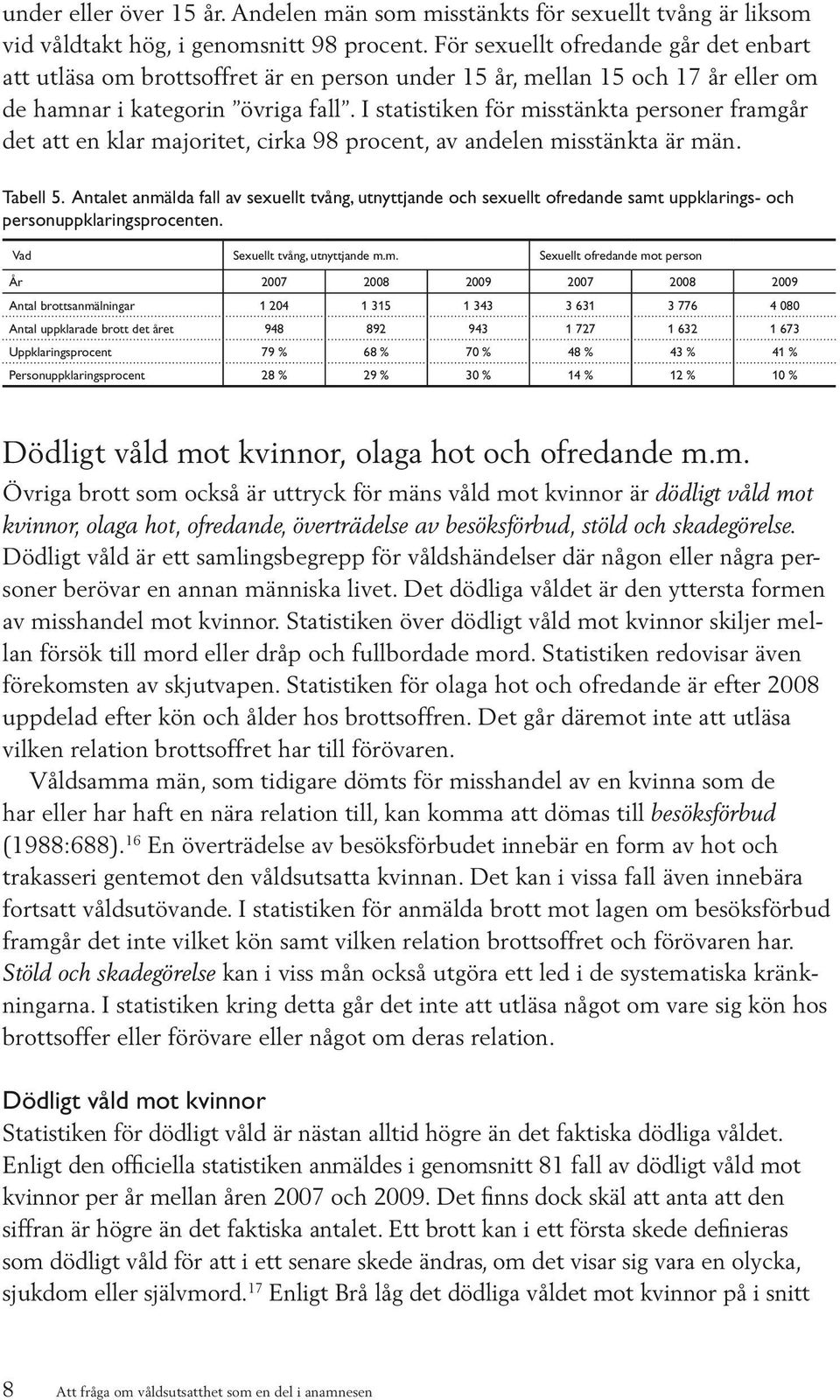 I statistiken för misstänkta personer framgår det att en klar majoritet, cirka 98 procent, av andelen misstänkta är män. Tabell 5.